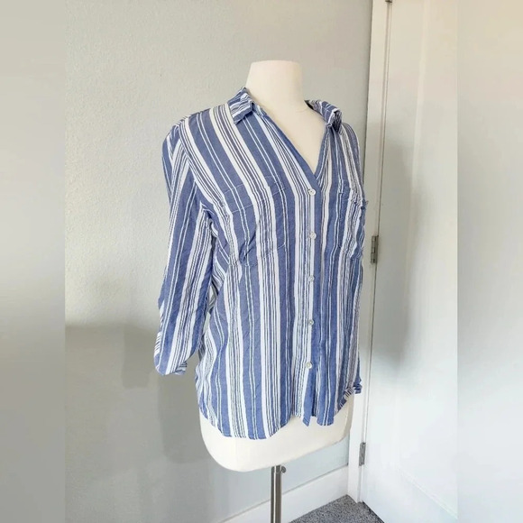 Heros & Dreamers Blue and White Striped Button Down Blouse. - Picture 8 of 10